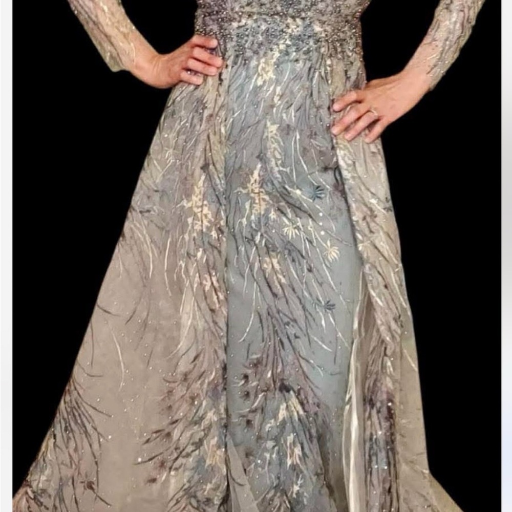 Embellished Silver-Gray Evening Gown